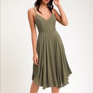 Lulus Troulos Olive Green Lace Up Midi Dress